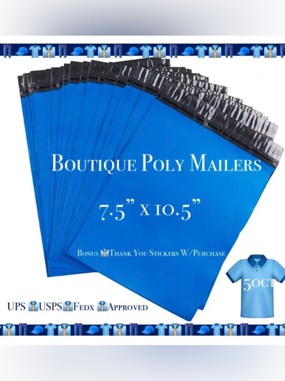 50ct ~ 7.5 x 10.5”~ Poly Mailer Bags 👕🆕👕Plus 😁 50ct Thank You Stickers Included